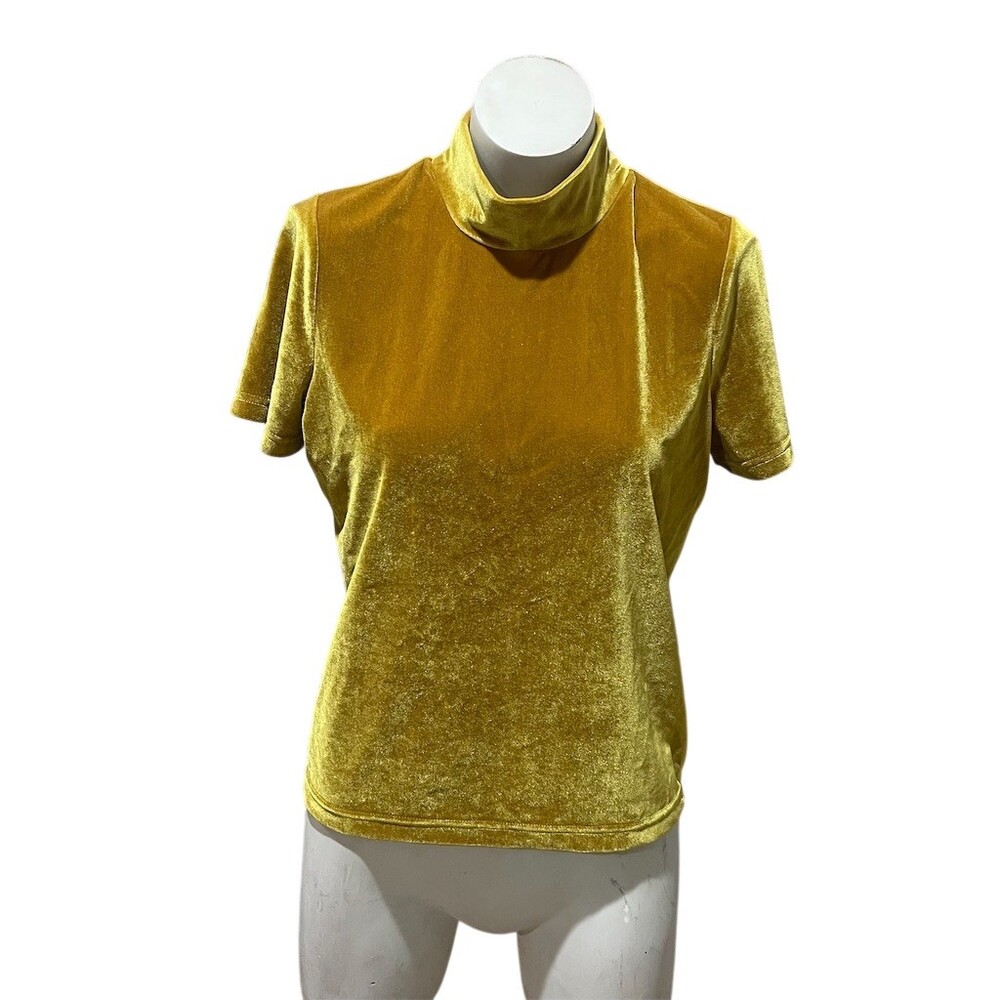 Madewell Mock Neck Tee Womens Size M Mustard Yellow Short Sleeve Top